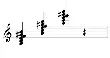 Sheet music of A mMaj9b6 in three octaves